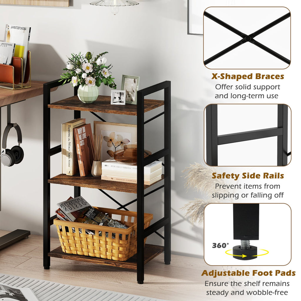 4-Tier Bookshelf with Metal Frame and Wooden Storage Racks for Study-Rustic Brown
