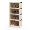 4-Tier Collapsible Shoe Box Lid Doors and Lockable Wheels-White
