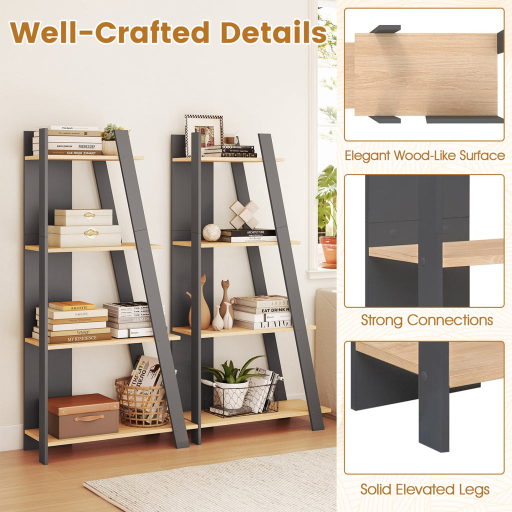 4-Tier Modern Bookshelf Wooden Vertical Display Book Shelf for Small Space-Oak
