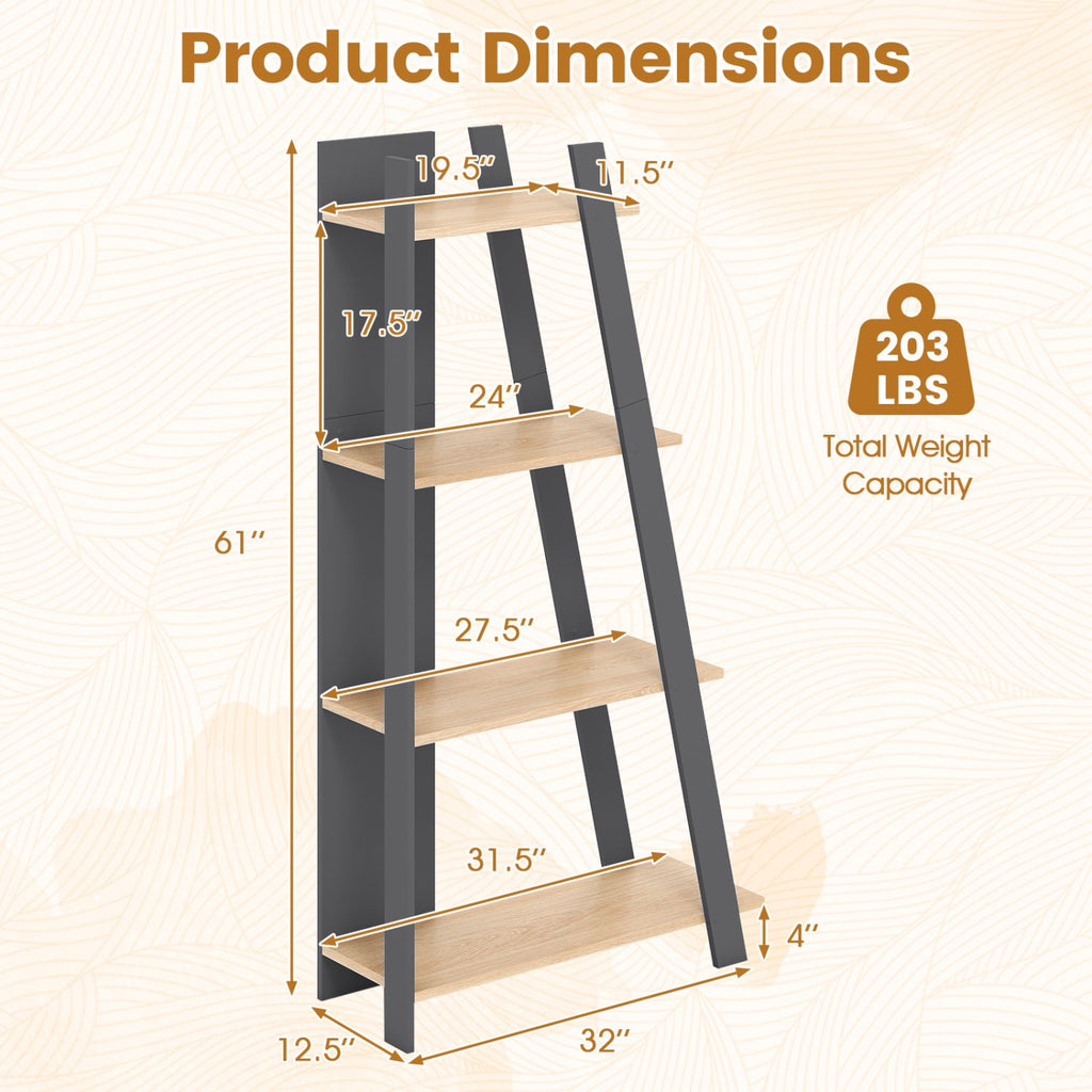4-Tier Modern Bookshelf Wooden Vertical Display Book Shelf for Small Space-Oak
