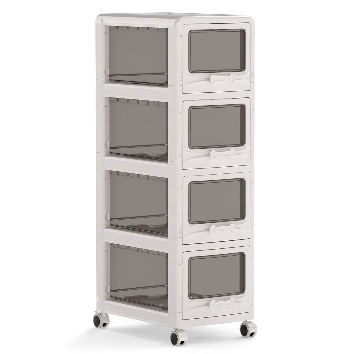 4-Tier Plastic Drawer Storage Organizer Rolling Cart with 3/4/5 Drawers and Lockable Wheels