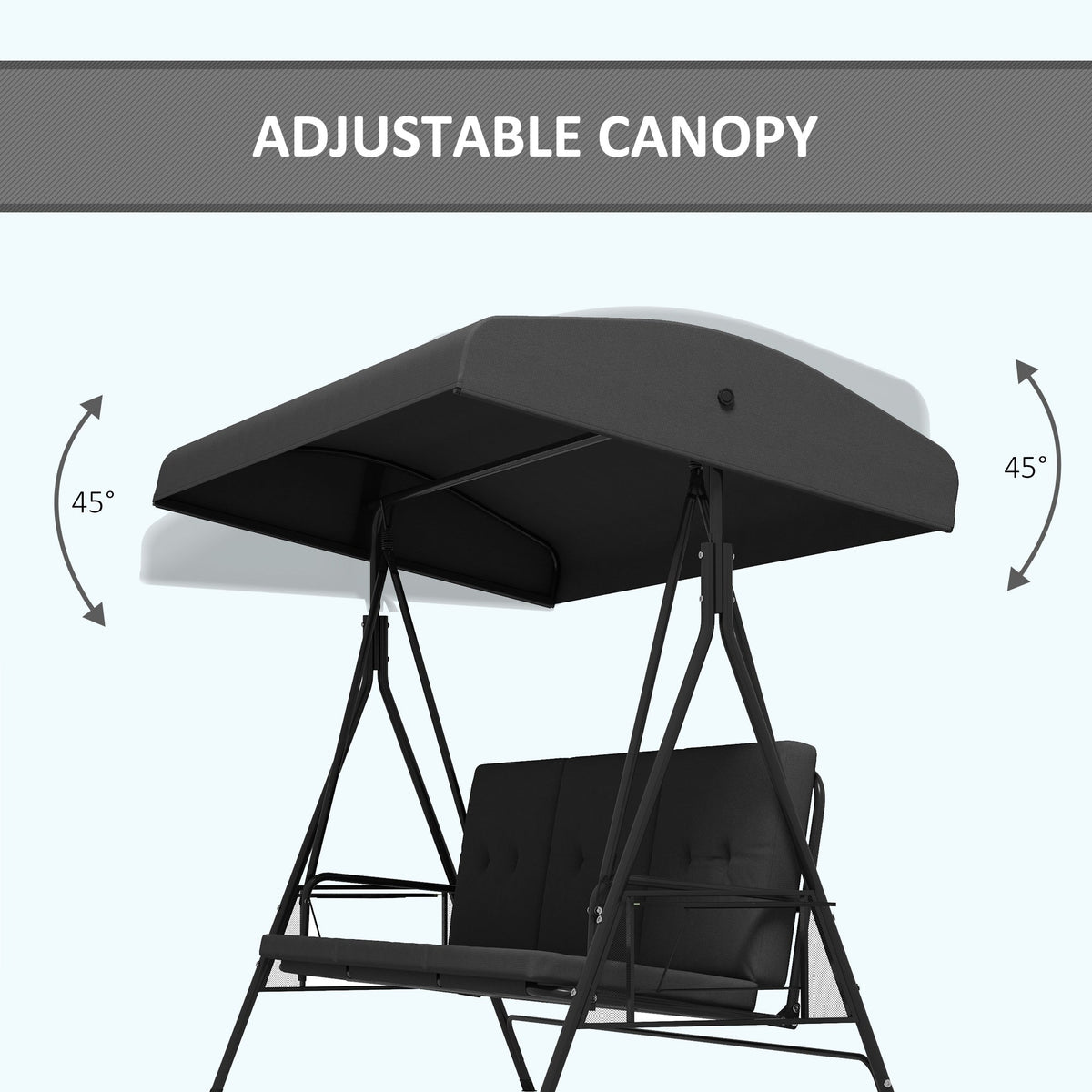 3-Seat Outdoor Porch Swing Patio Swing with Adjustable Canopy, Side Tray, Removable Cushion for Garden, Poolside, Blue