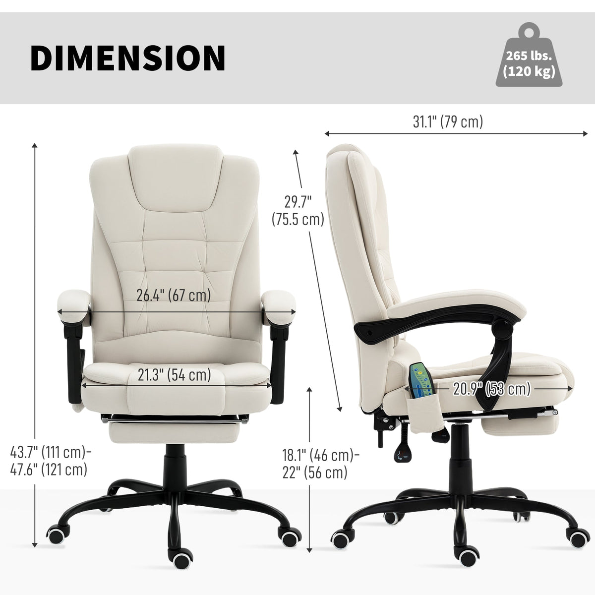 7-Point Vibrating Massage Chair, Reclining Office Chair with Footrest, Reclining Back, Adjustable Height, Beige