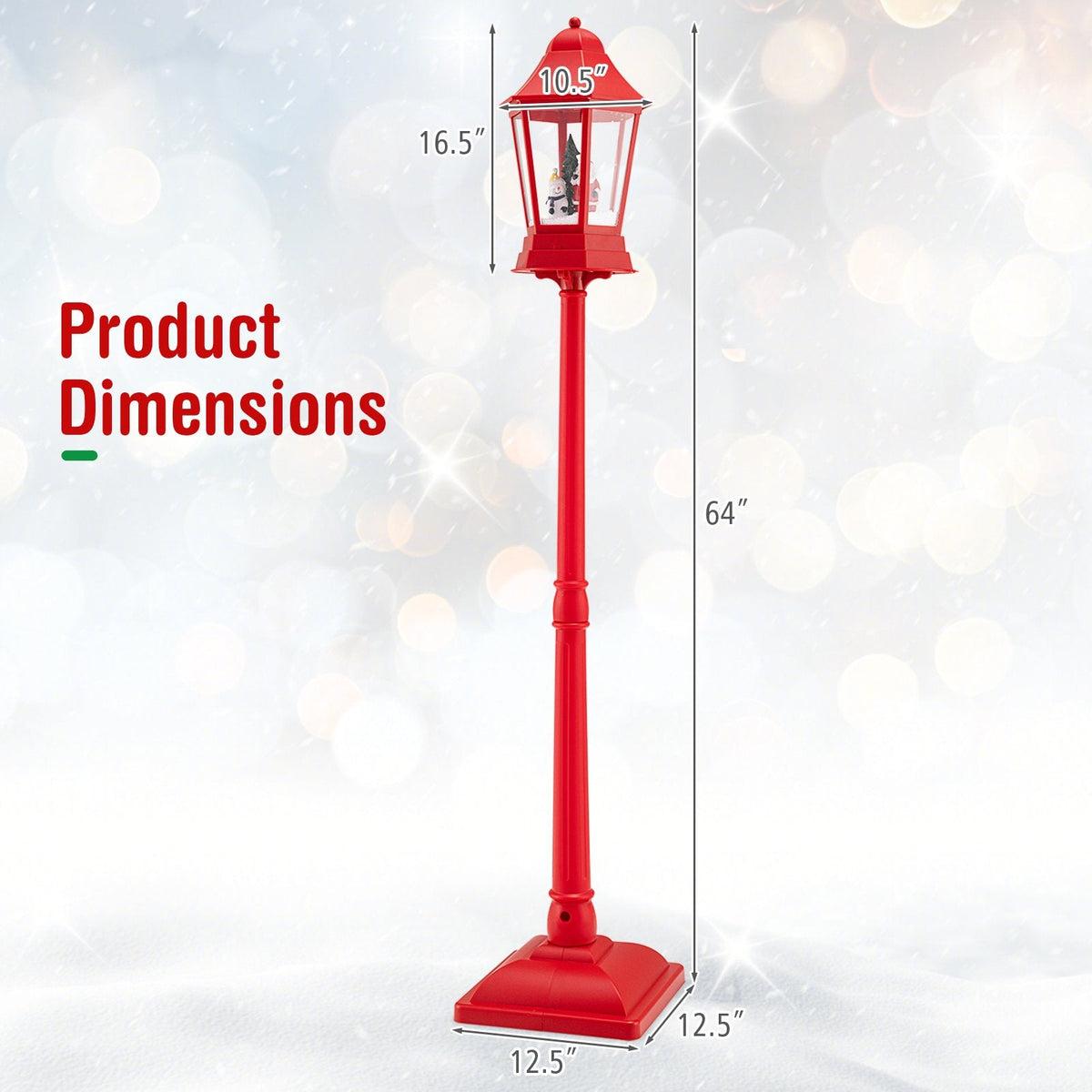 5.3 Feet Musical Christmas Street Lamp with Blowing Snow and LED Lights-Red