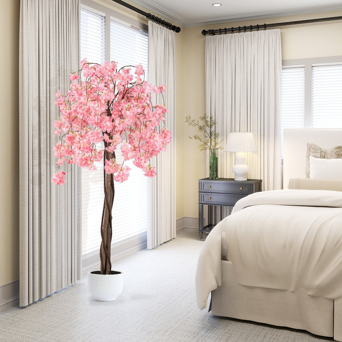 5.5 FT Tall Artificial Cherry Blossom Tree with Pink/White Flowers 1 Pack-Pink