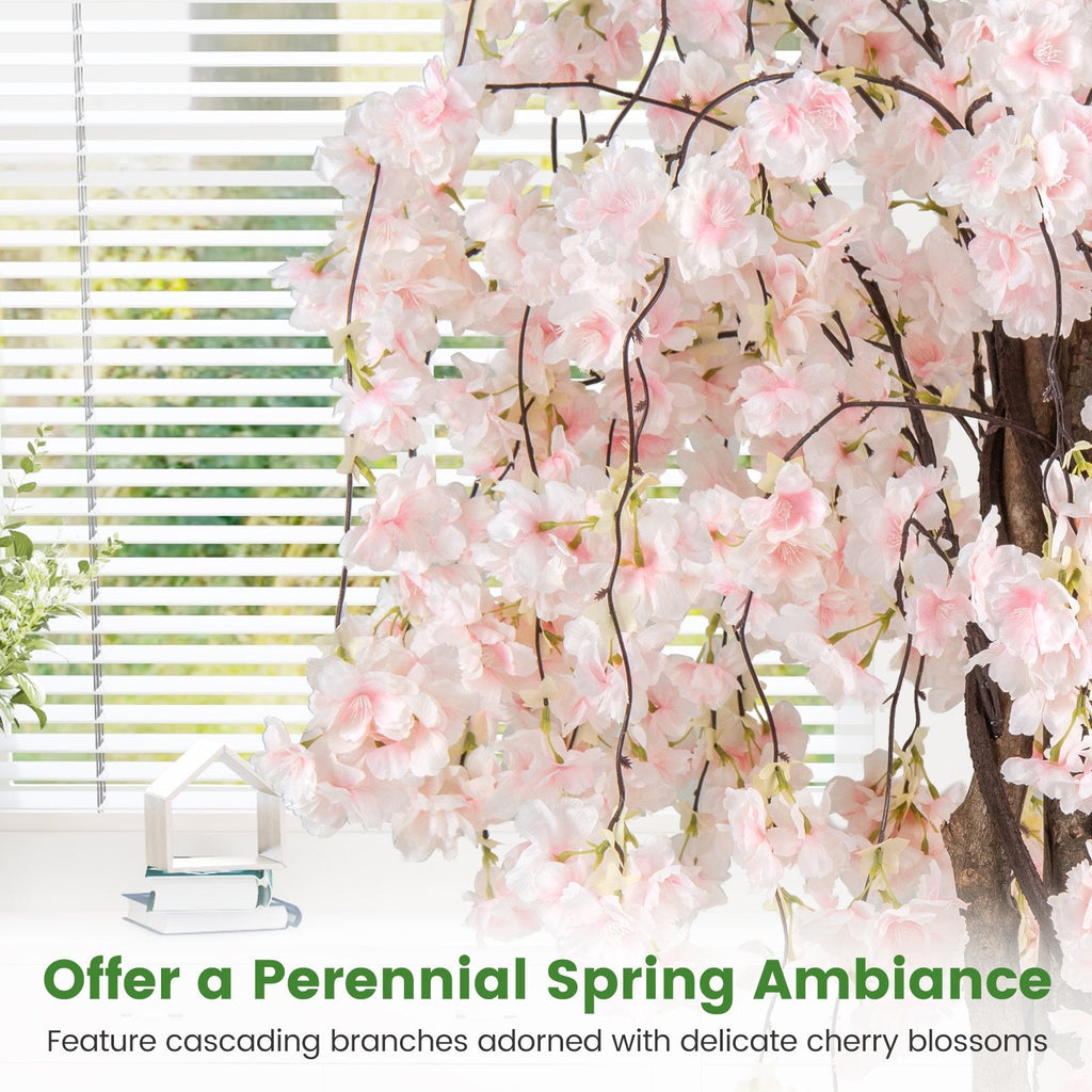 5.5 FT Tall Artificial Cherry Blossom Tree with Pink/White Flowers 1 Pack-White
