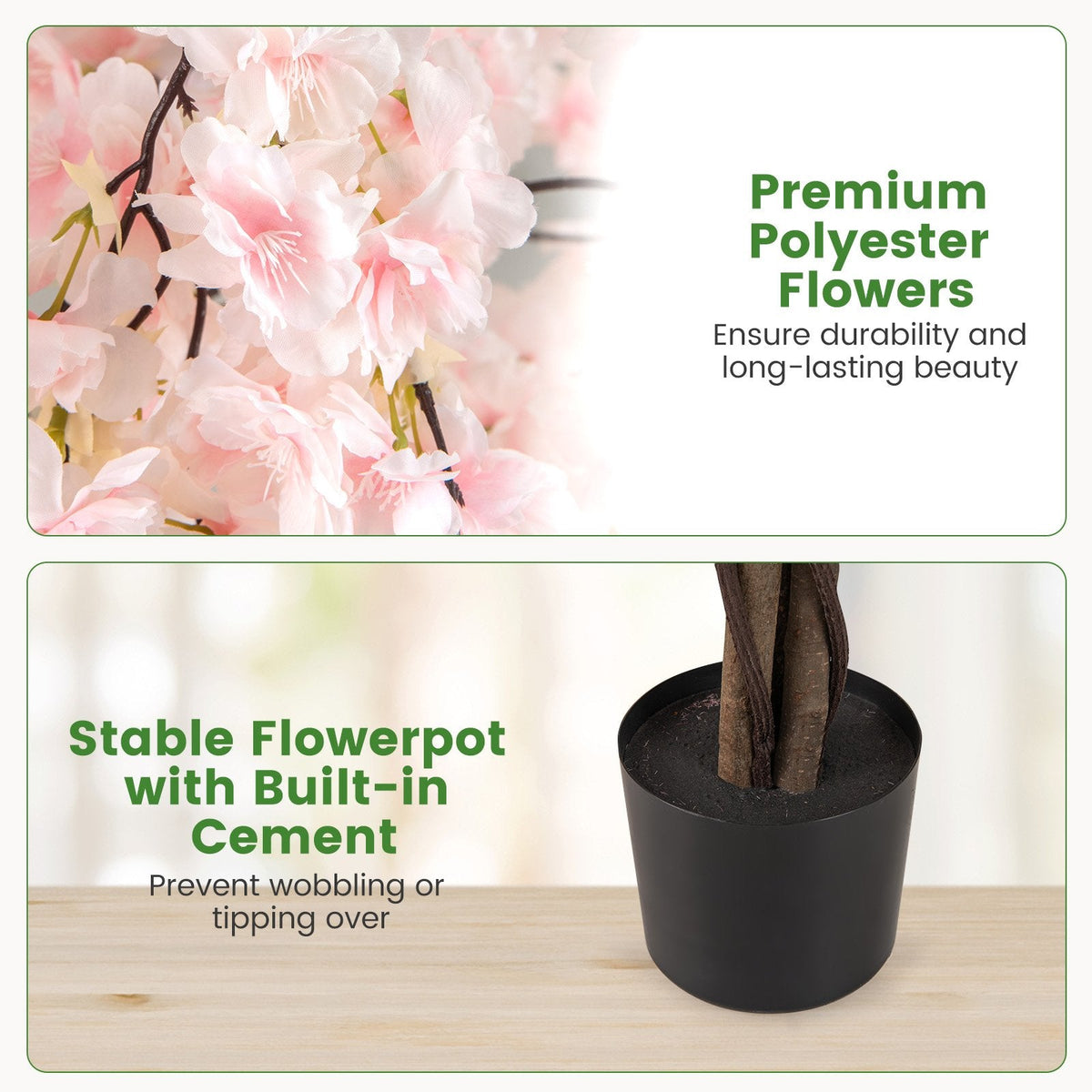 5.5 FT Tall Artificial Cherry Blossom Tree with Pink/White Flowers 1 Pack-White