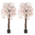 5.5 FT Tall Artificial Cherry Blossom Tree with Pink/White Flowers 2 Pack-White