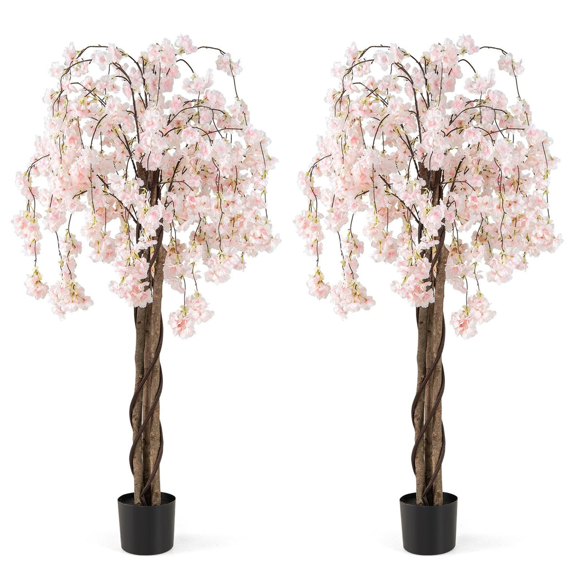 5.5 FT Tall Artificial Cherry Blossom Tree with Pink/White Flowers 2 Pack-White