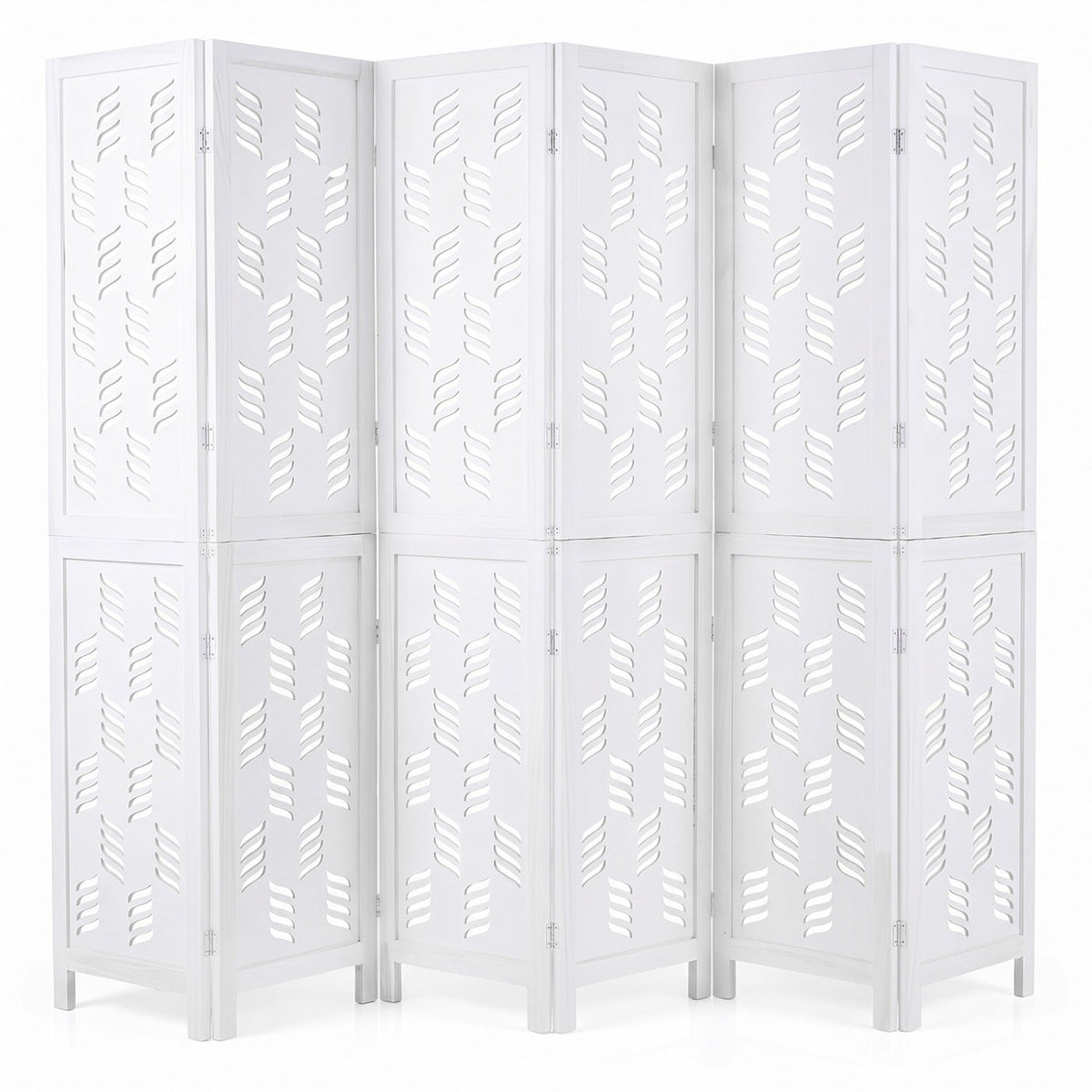 5.5 FT Tall Room Divider 6 Panels with Wave Cutout & Paulownia Frame for Room-White