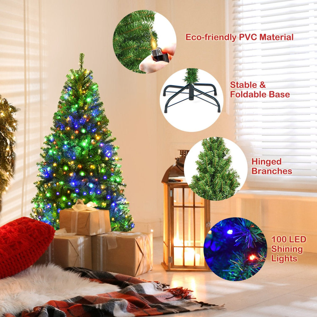 4 FT Pre-Lit Artificial Christmas Tree, Hinged Tabletop Xmas Tree with 11 Light Modes