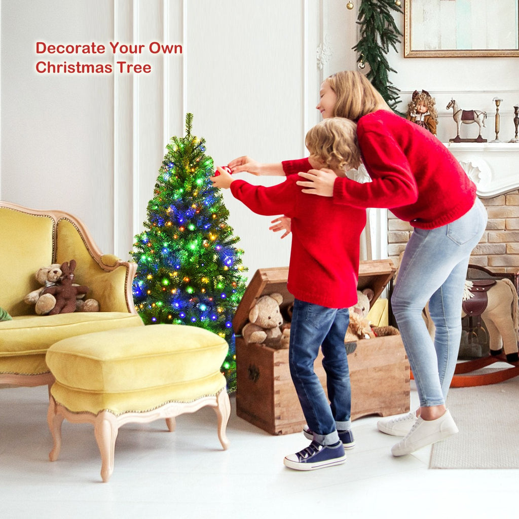 4 FT Pre-Lit Artificial Christmas Tree, Hinged Tabletop Xmas Tree with 11 Light Modes