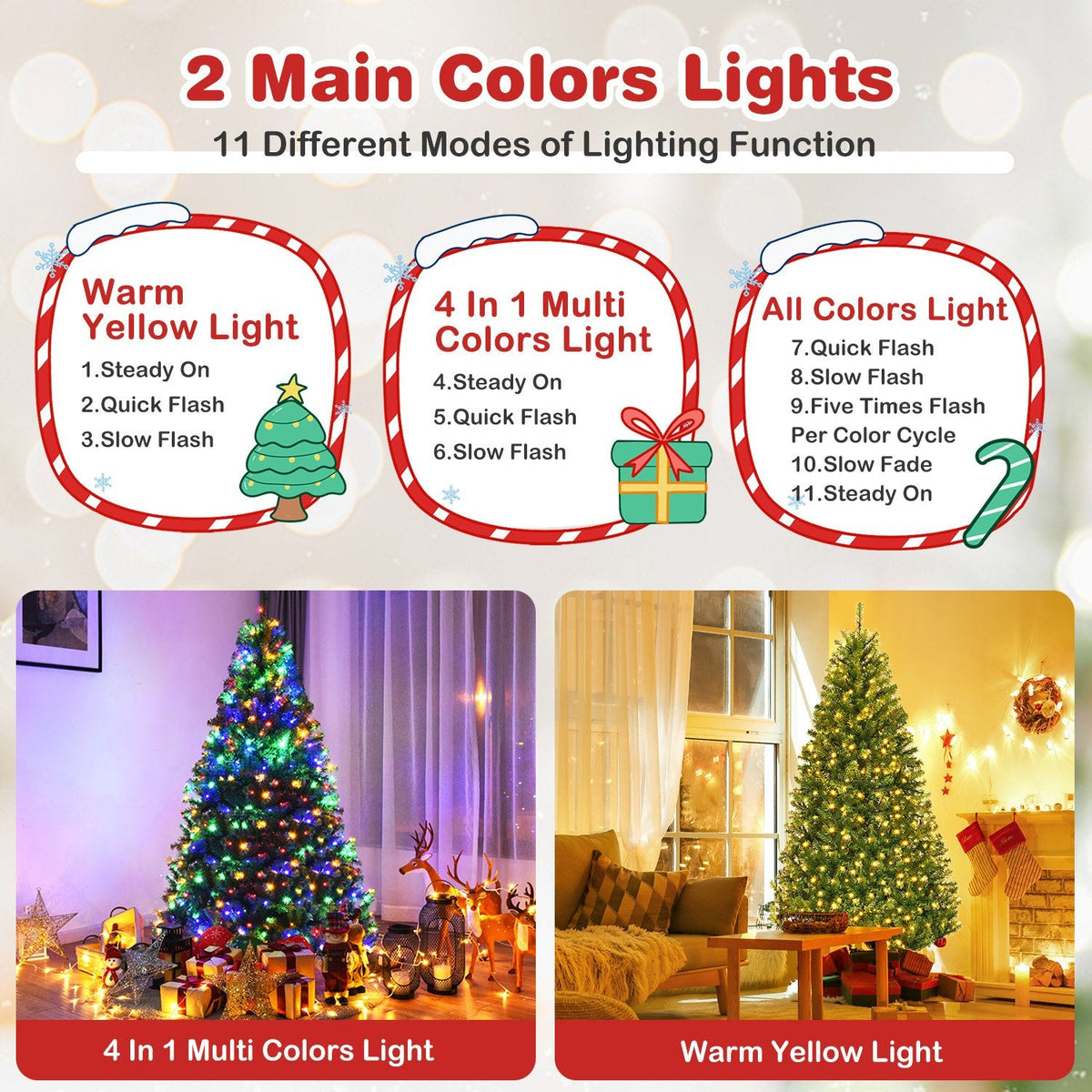 6 FT Pre-Lit Artificial Christmas Tree, Hinged, Over 1000 Tips and 330 LEDs with 11 Modes