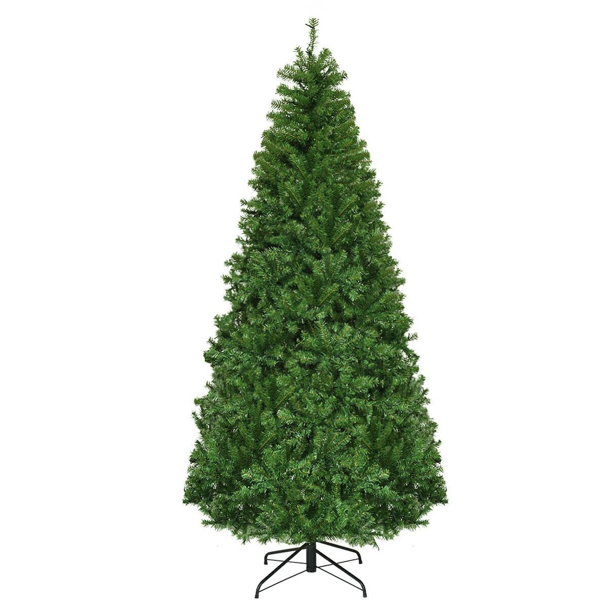 7 FT Pre-Lit Artificial Christmas Tree, Hinged Xmas Tree with 11 Light Modes and Metal Stand