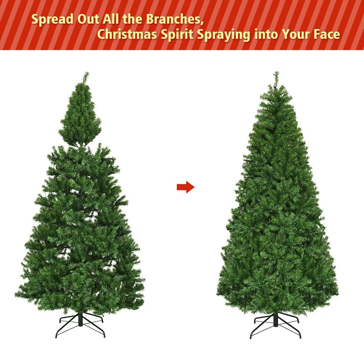 7 FT Pre-Lit Artificial Christmas Tree, Hinged Xmas Tree with 11 Light Modes and Metal Stand