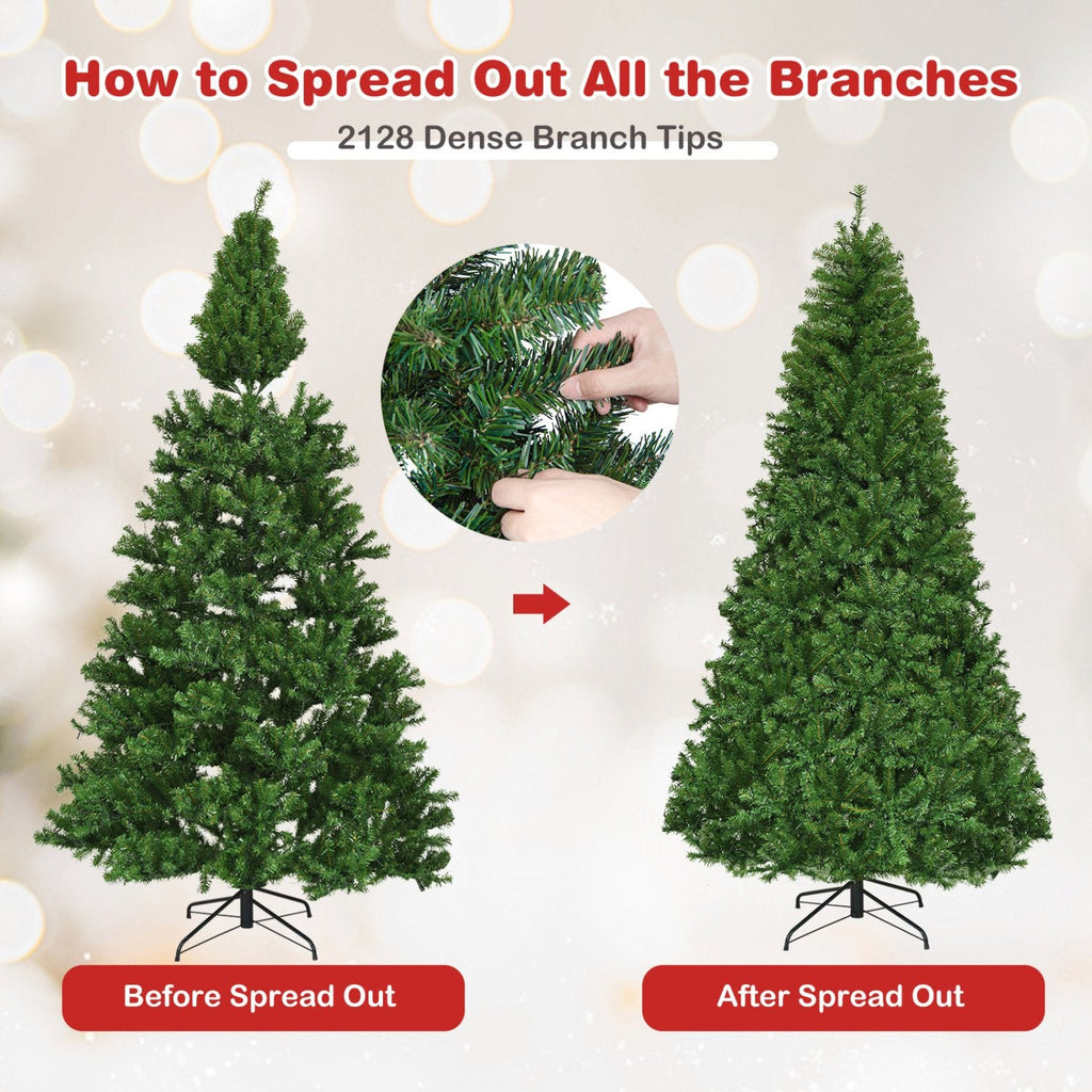 8 FT Pre-Lit Artificial Christmas Tree, Hinged, 2128 Branch Tips, 750 LEDs and 11 Light Modes