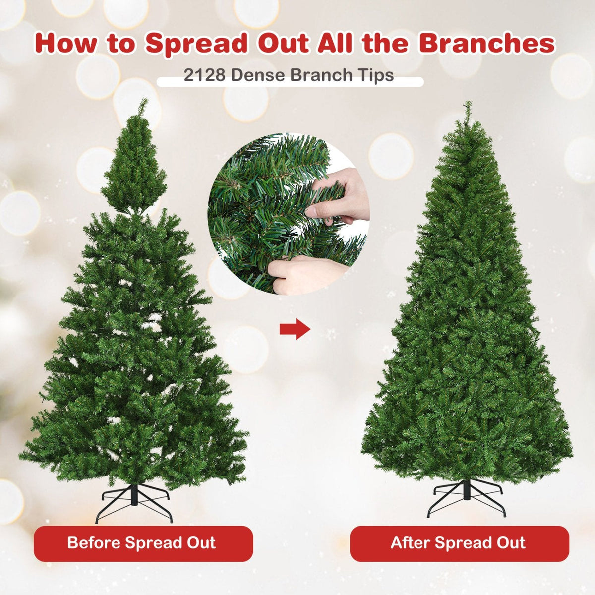 8 FT Pre-Lit Artificial Christmas Tree, Hinged, 2128 Branch Tips, 750 LEDs and 11 Light Modes
