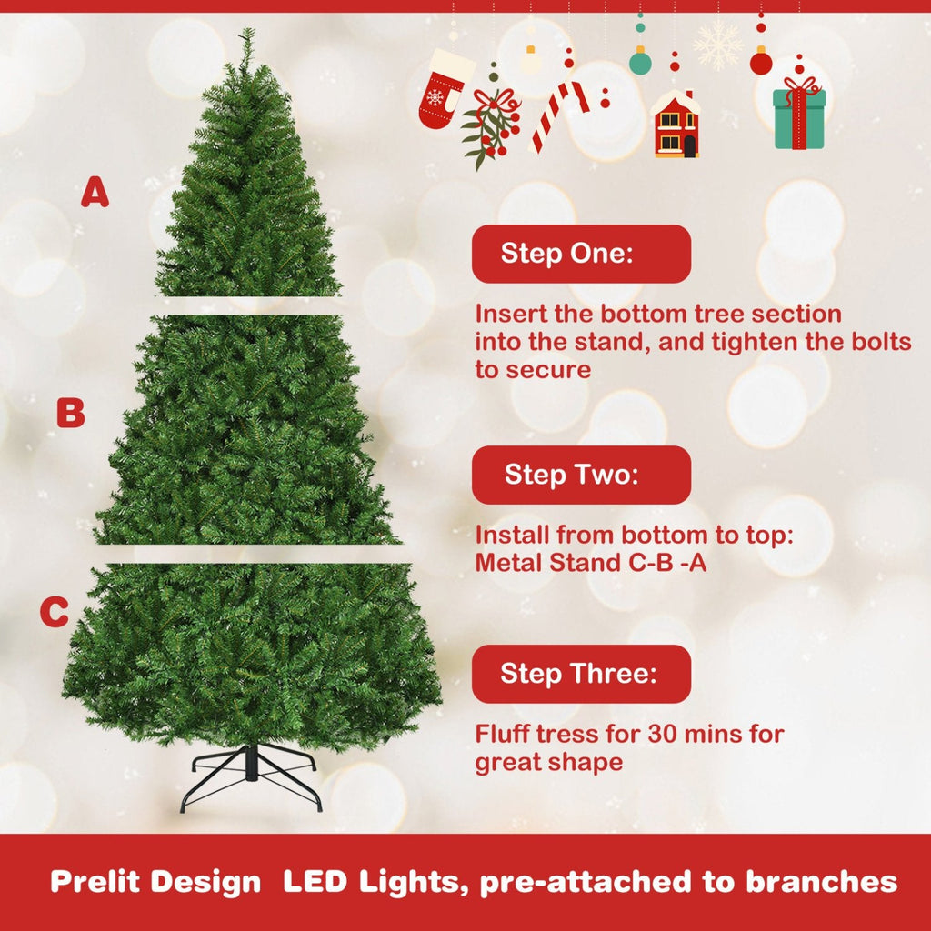 8 FT Pre-Lit Artificial Christmas Tree, Hinged, 2128 Branch Tips, 750 LEDs and 11 Light Modes