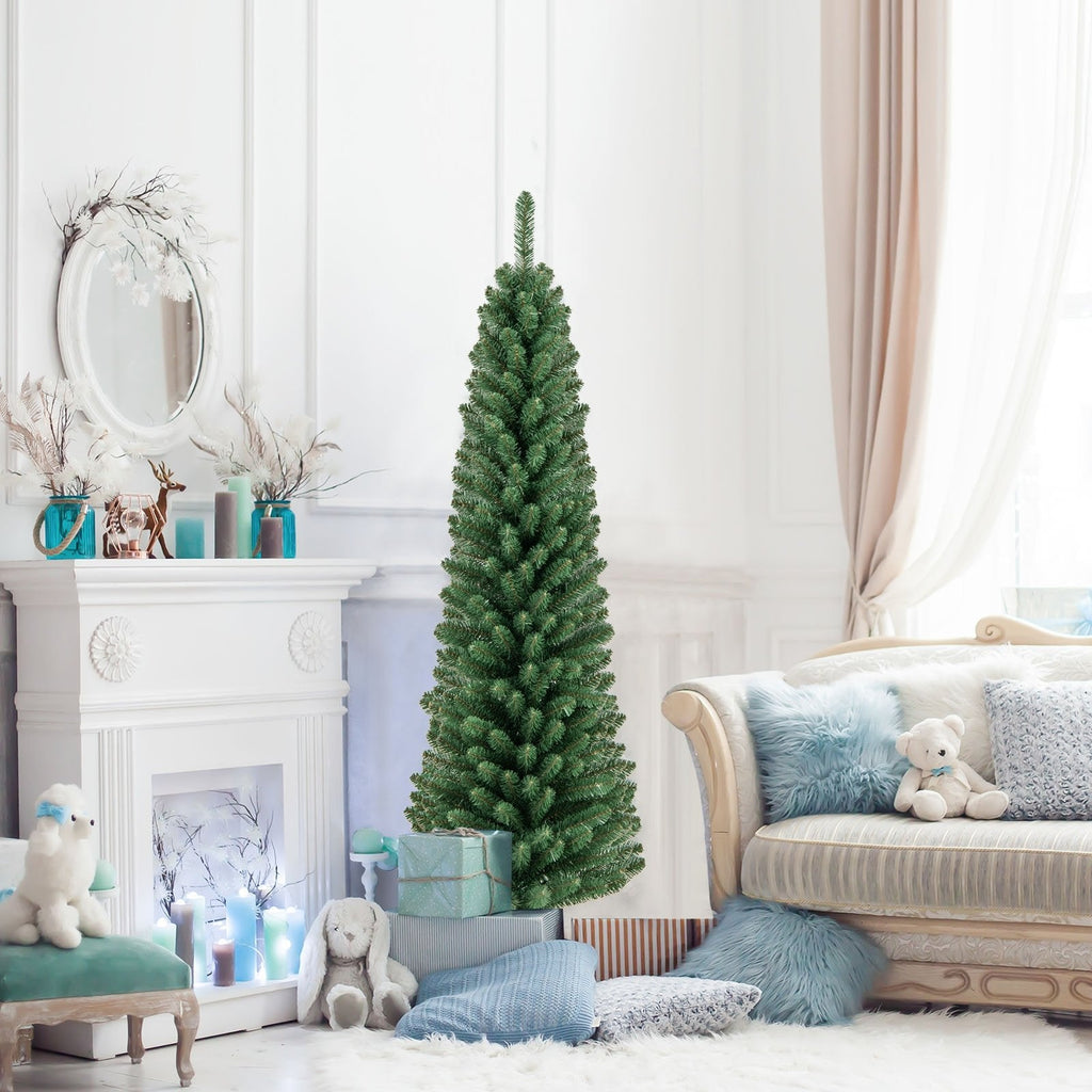 5 FT Unlit Pencil Christmas Tree with 295 Memory Wire Branch Tips and Upgraded Metal Stand