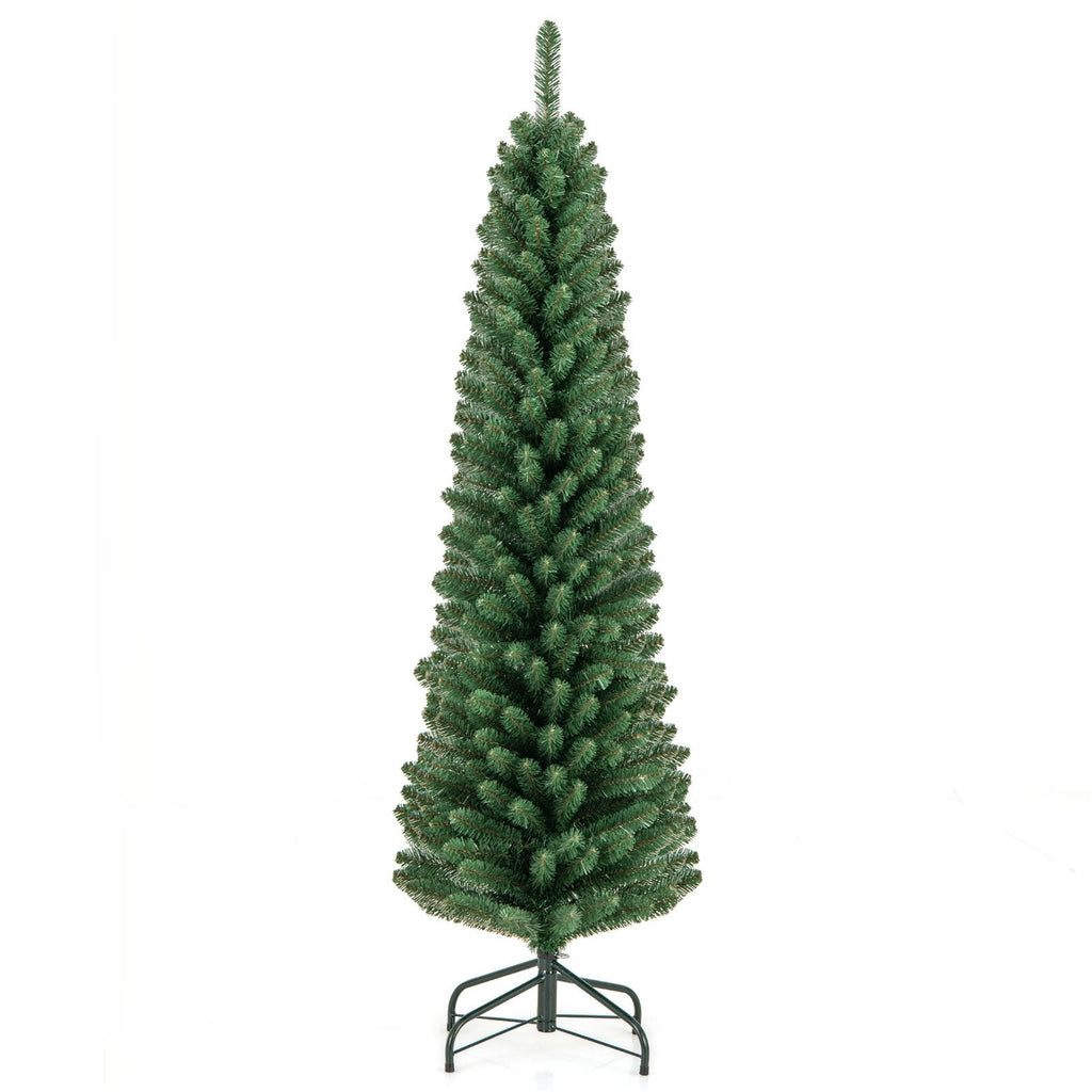 5 FT Unlit Pencil Christmas Tree with 295 Memory Wire Branch Tips and Upgraded Metal Stand