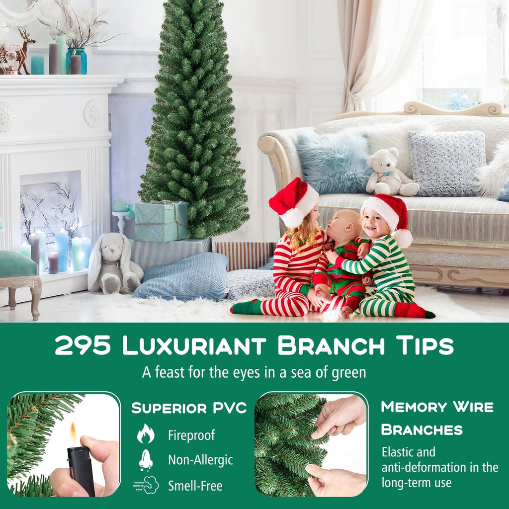 5 FT Unlit Pencil Christmas Tree with 295 Memory Wire Branch Tips and Upgraded Metal Stand