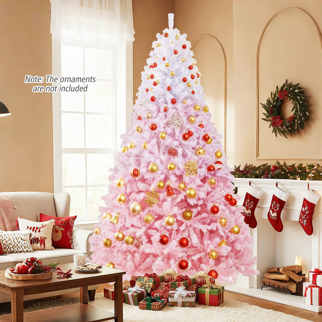 8 FT Pink Gradient Snow Flocked Pre-Lit Christmas Tree with 1774 Tips and 470 Warm White LEDs