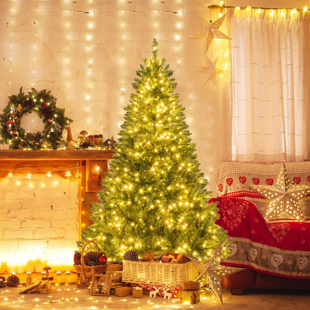 6 FT Pre-Lit Hinged Christmas Tree with 814 Tips, 700 Warm White LEDs, 7 Modes and Memory