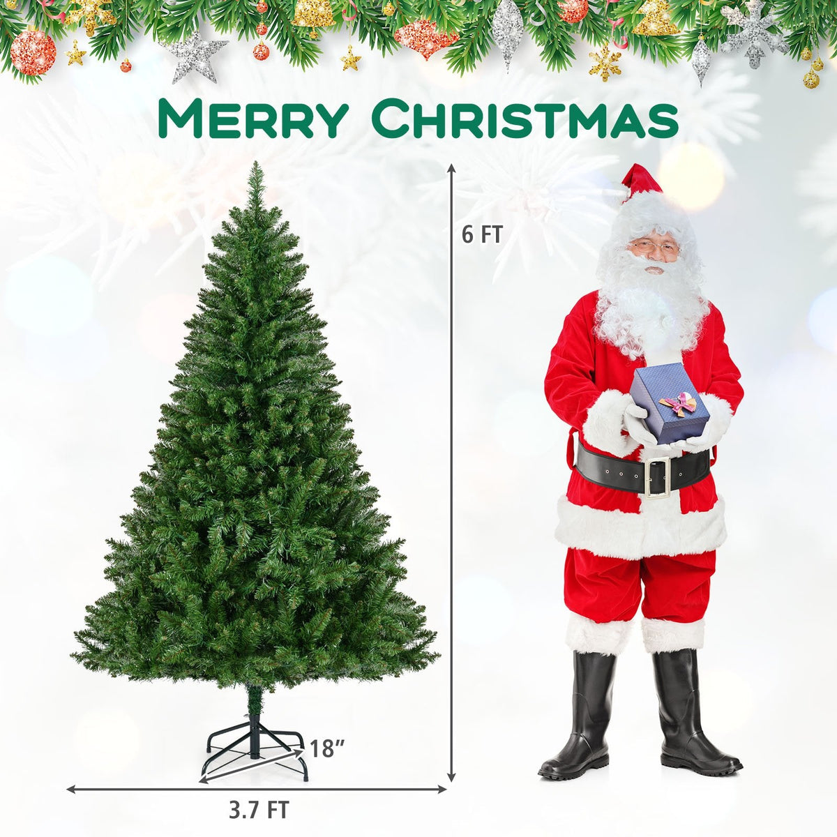 6 FT Pre-Lit Hinged Christmas Tree with 814 Tips, 700 Warm White LEDs, 7 Modes and Memory
