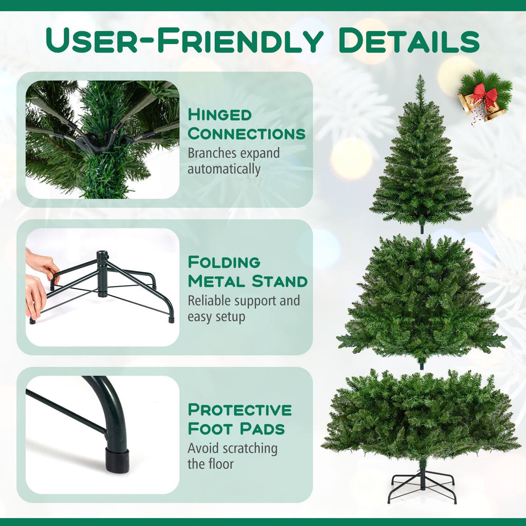 6 FT Pre-Lit Hinged Christmas Tree with 814 Tips, 700 Warm White LEDs, 7 Modes and Memory
