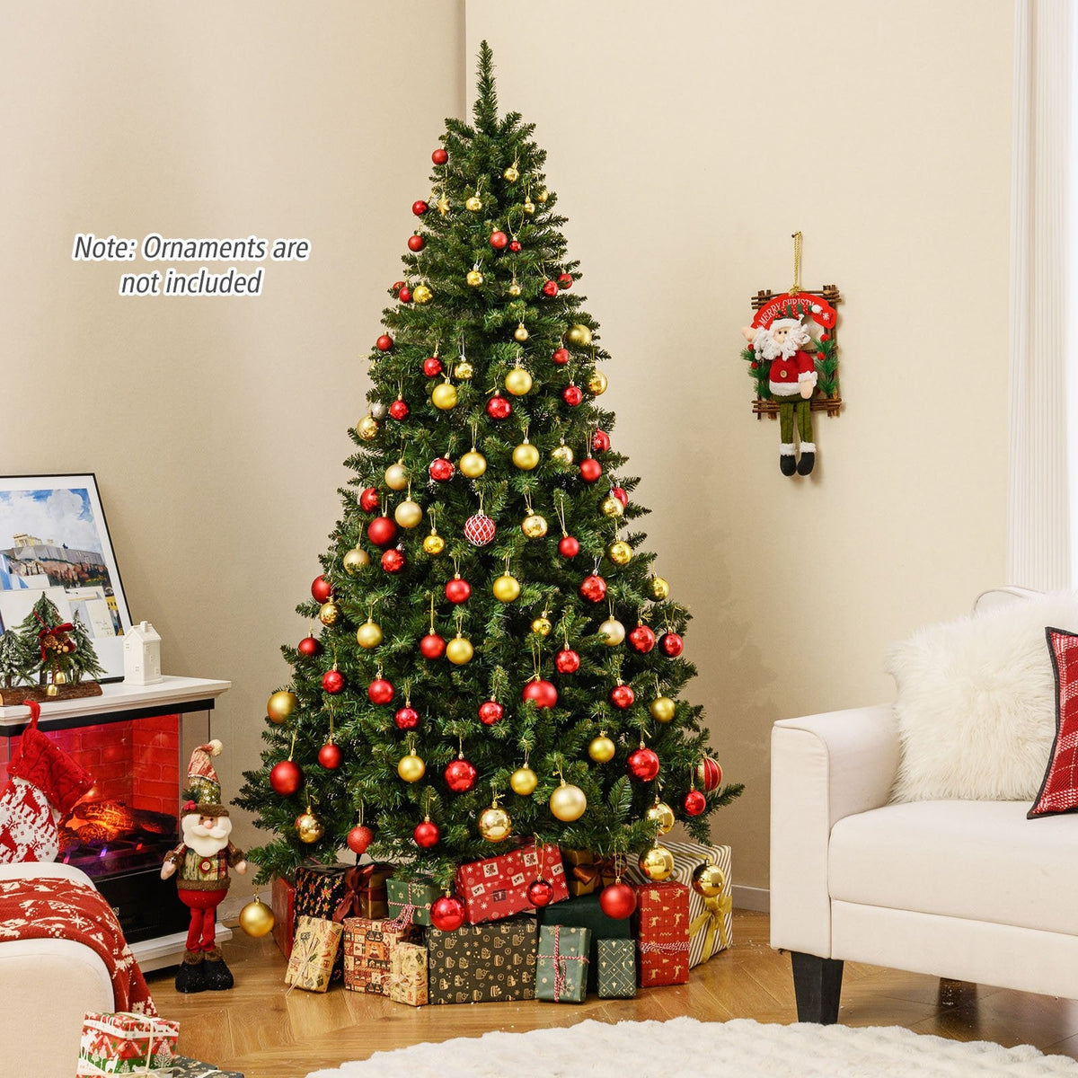 7 FT Pre-Lit Hinged Christmas Tree with 990 Tips, 1000 Warm White LEDs, 7 Modes and Memory