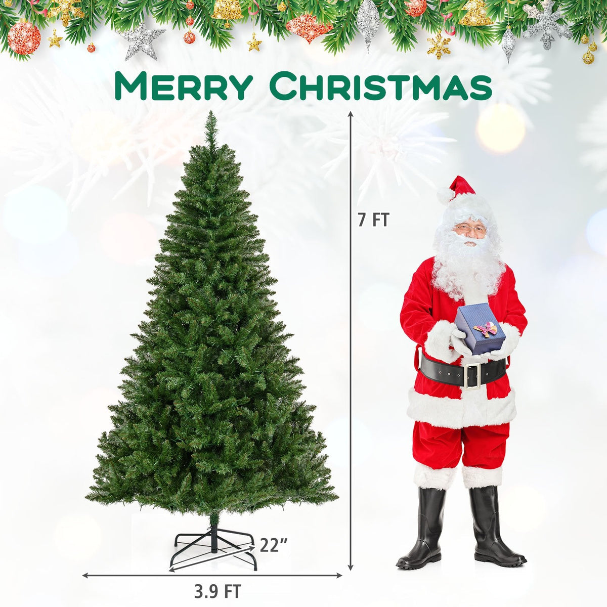 7 FT Pre-Lit Hinged Christmas Tree with 990 Tips, 1000 Warm White LEDs, 7 Modes and Memory