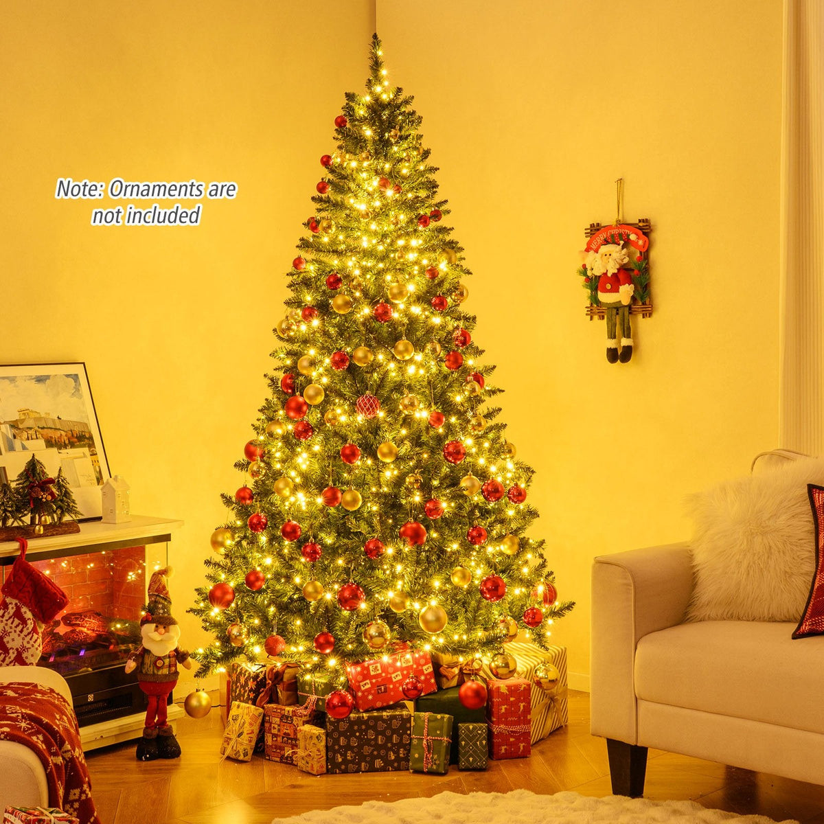 7 FT Pre-Lit Hinged Christmas Tree with 990 Tips, 1000 Warm White LEDs, 7 Modes and Memory