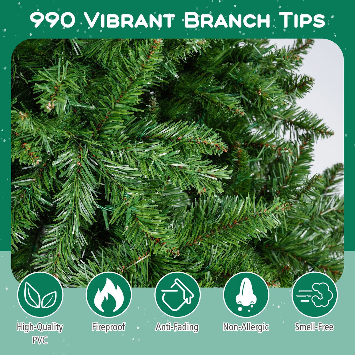 7 FT Pre-Lit Hinged Christmas Tree with 990 Tips, 1000 Warm White LEDs, 7 Modes and Memory