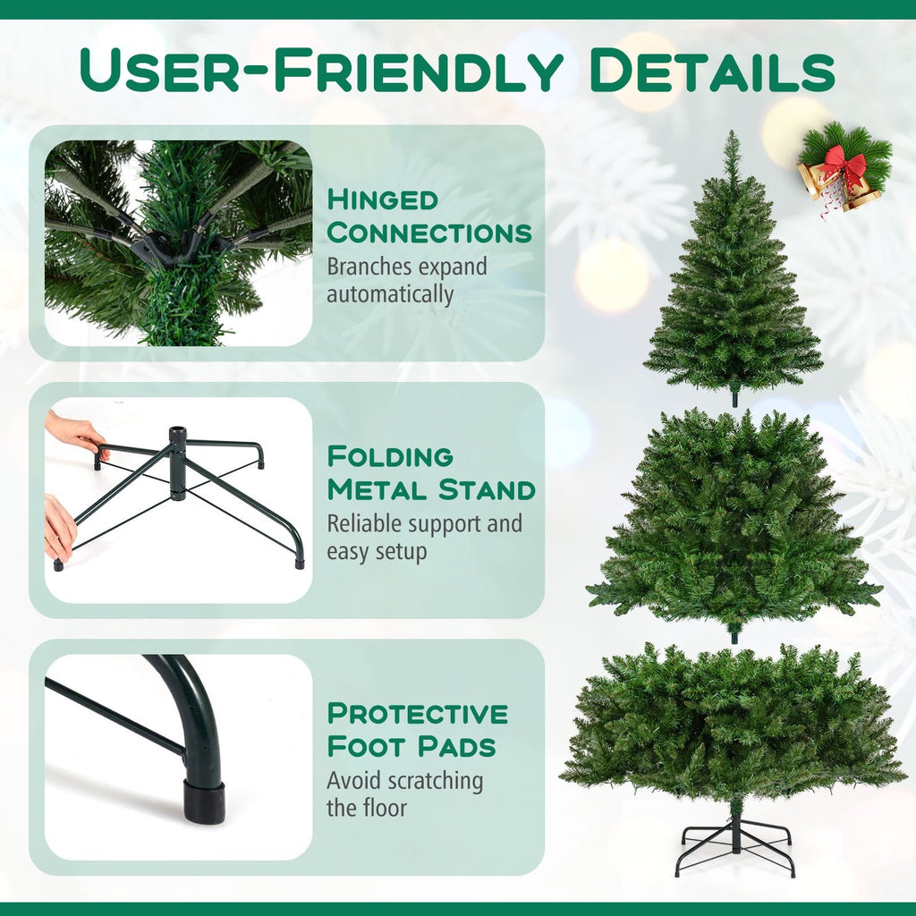 7 FT Pre-Lit Hinged Christmas Tree with 990 Tips, 1000 Warm White LEDs, 7 Modes and Memory