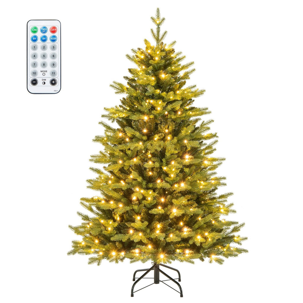 5 FT Pre-Lit Hinged Christmas Tree with 844 Tips, 250 LEDs, Remote, 11 Modes and Memory Function