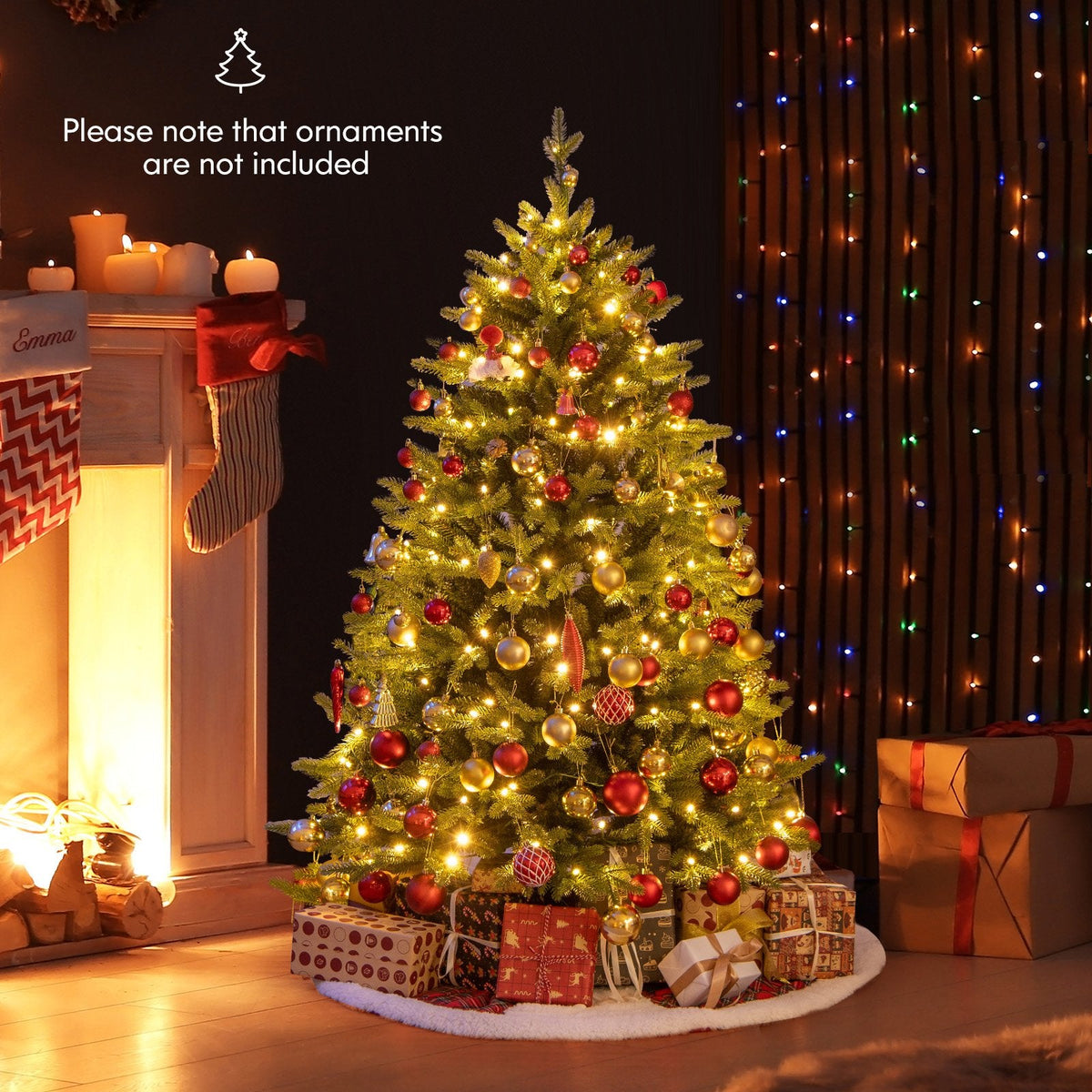 5 FT Pre-Lit Hinged Christmas Tree with 844 Tips, 250 LEDs, Remote, 11 Modes and Memory Function