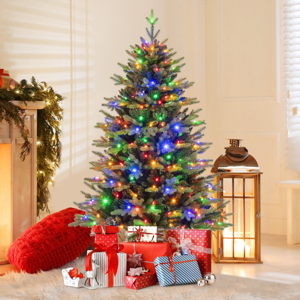5 FT Pre-Lit Hinged Christmas Tree with 844 Tips, 250 LEDs, Remote, 11 Modes and Memory Function