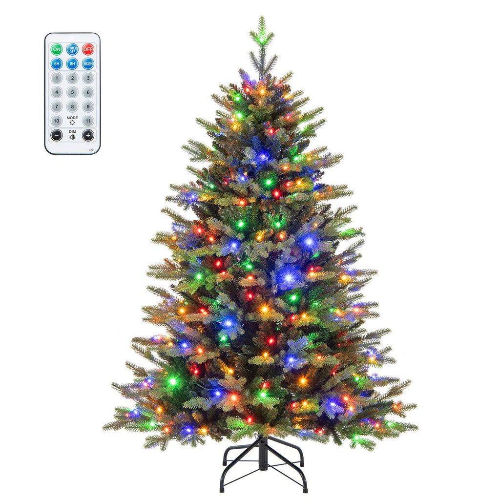 5 FT Pre-Lit Hinged Christmas Tree with 844 Tips, 250 LEDs, Remote, 11 Modes and Memory Function