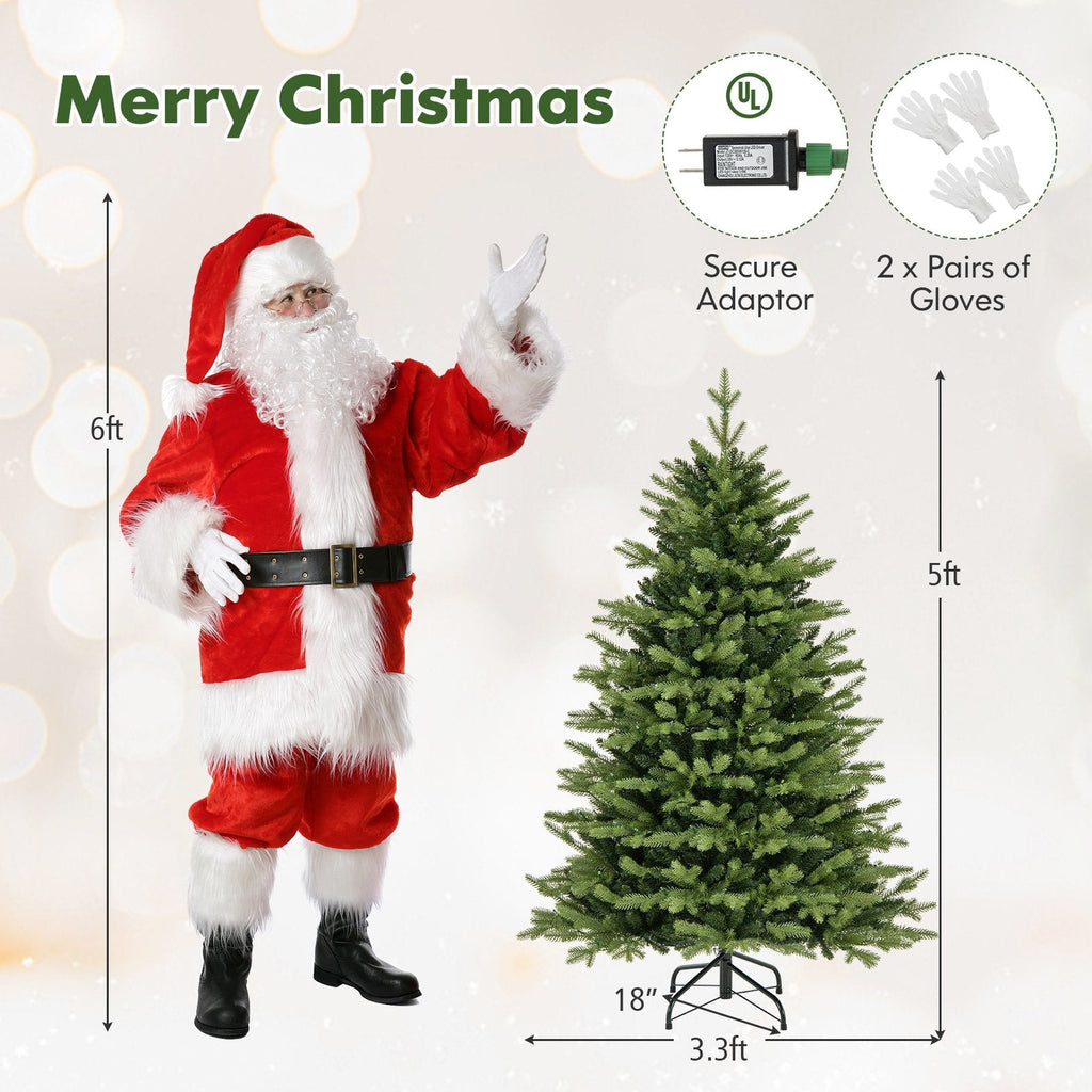 5 FT Pre-Lit Hinged Christmas Tree with 844 Tips, 250 LEDs, Remote, 11 Modes and Memory Function