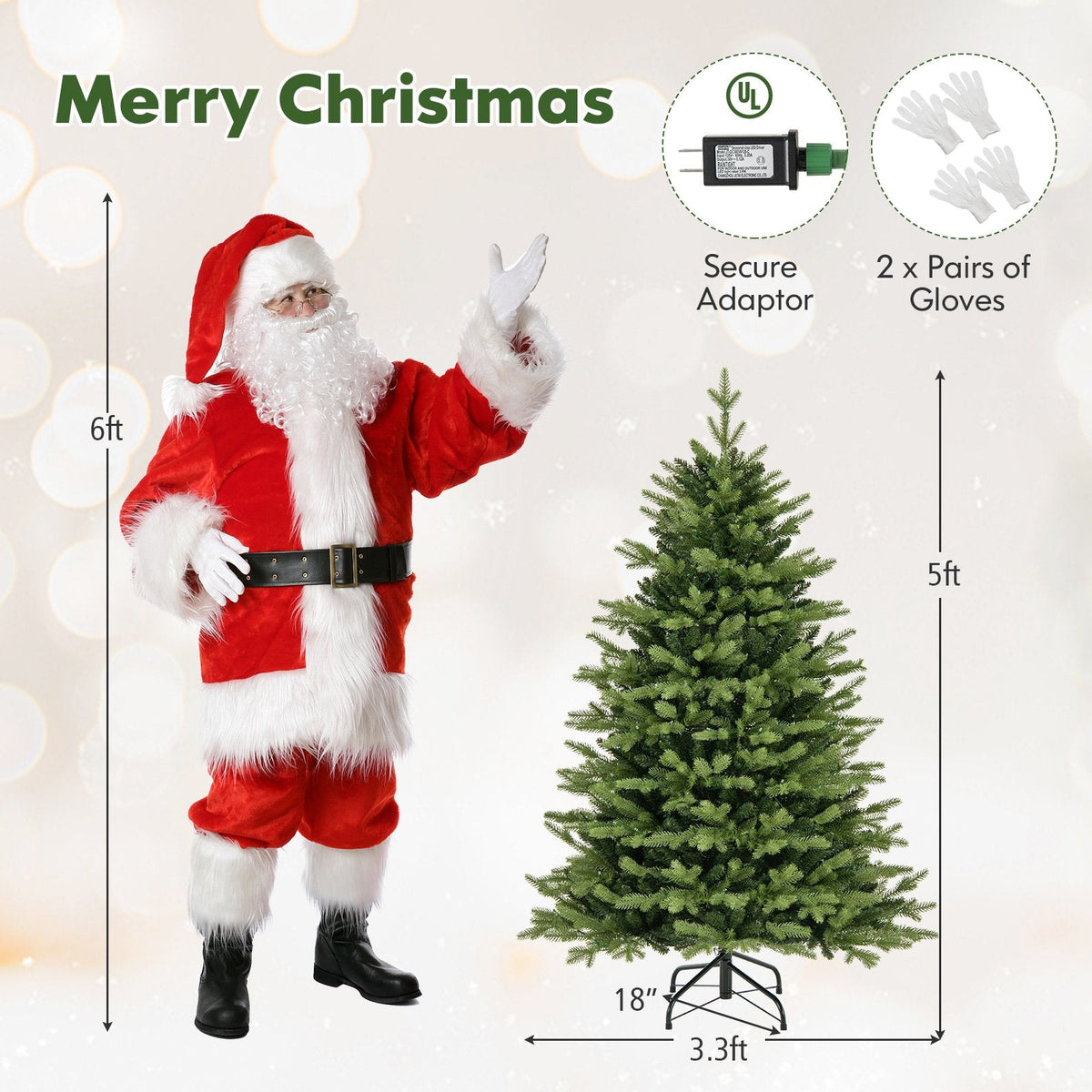 5 FT Pre-Lit Hinged Christmas Tree with 844 Tips, 250 LEDs, Remote, 11 Modes and Memory Function
