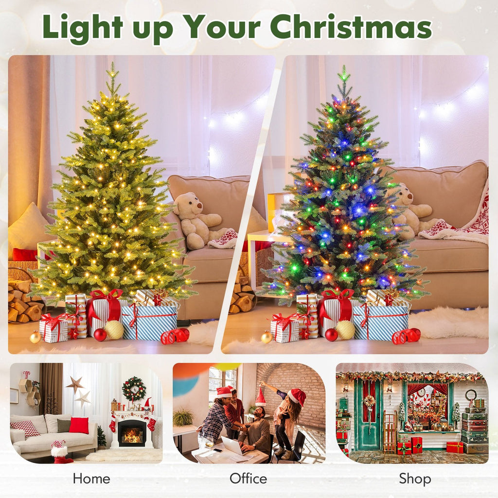 5 FT Pre-Lit Hinged Christmas Tree with 844 Tips, 250 LEDs, Remote, 11 Modes and Memory Function