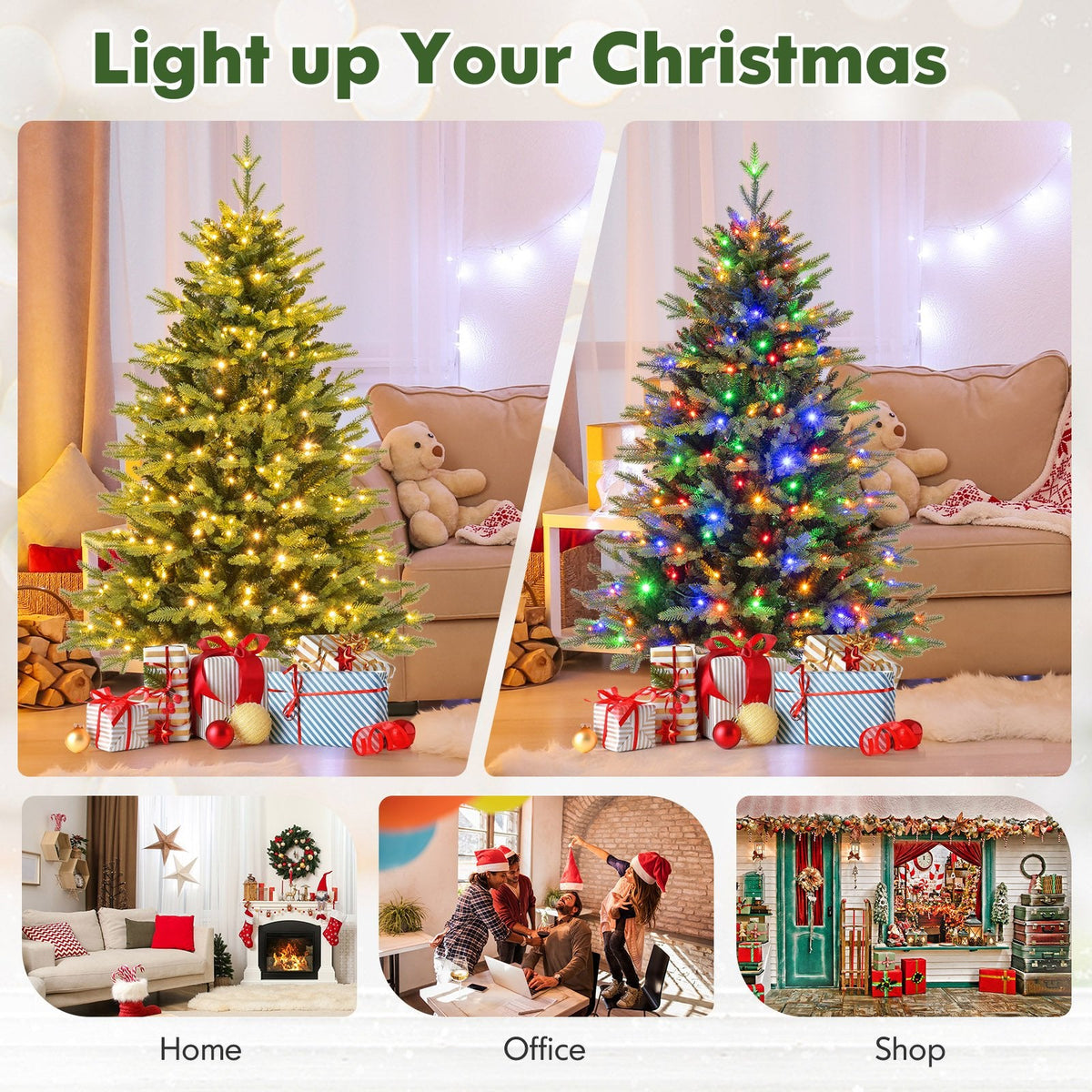 5 FT Pre-Lit Hinged Christmas Tree with 844 Tips, 250 LEDs, Remote, 11 Modes and Memory Function