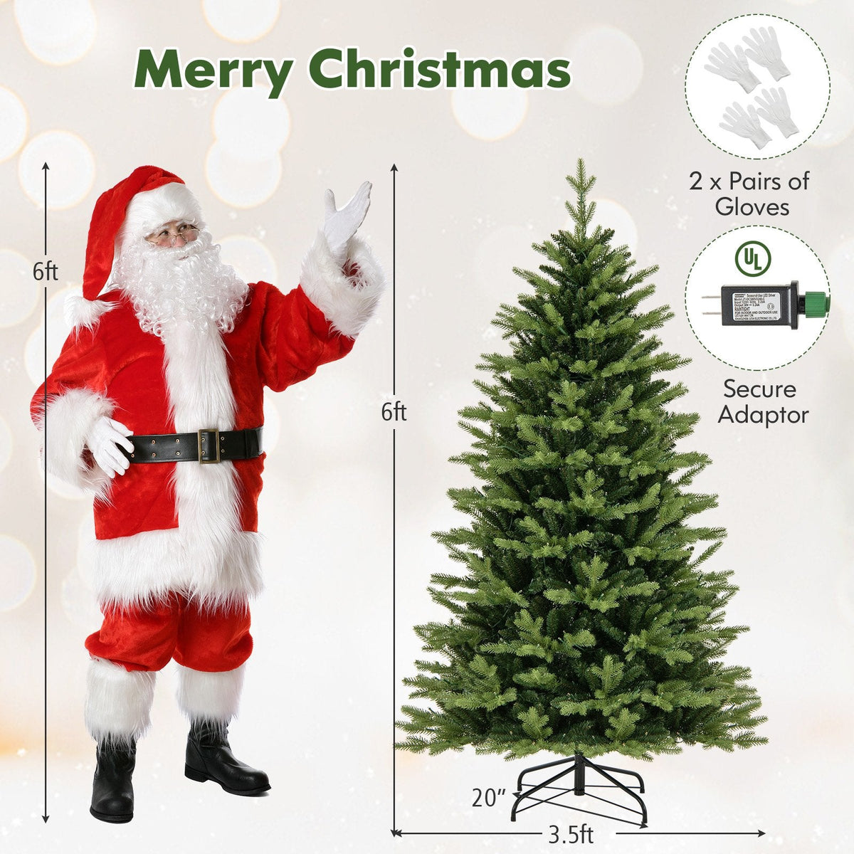 6 FT Pre-Lit Hinged Christmas Tree with 1168 Tips, 350 LEDs, Remote, 11 Modes and Memory