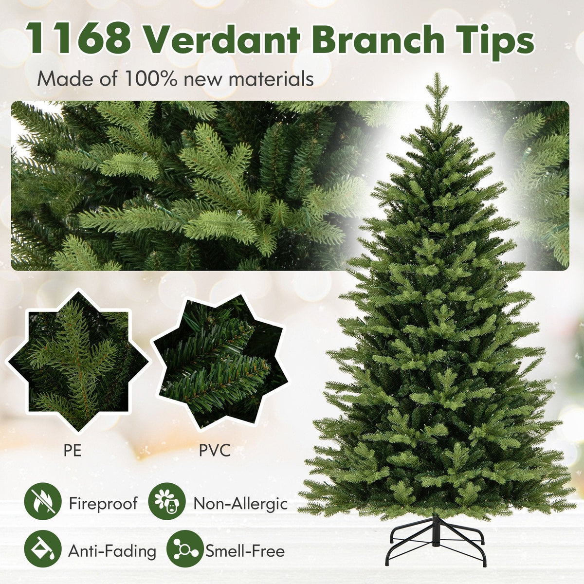 6 FT Pre-Lit Hinged Christmas Tree with 1168 Tips, 350 LEDs, Remote, 11 Modes and Memory