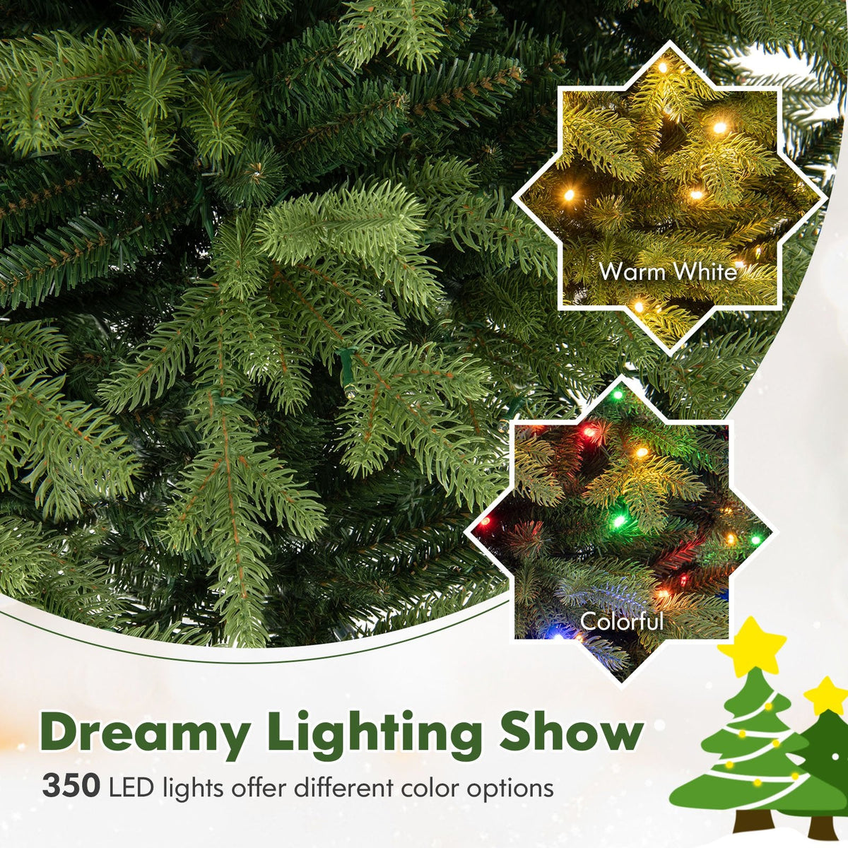 6 FT Pre-Lit Hinged Christmas Tree with 1168 Tips, 350 LEDs, Remote, 11 Modes and Memory