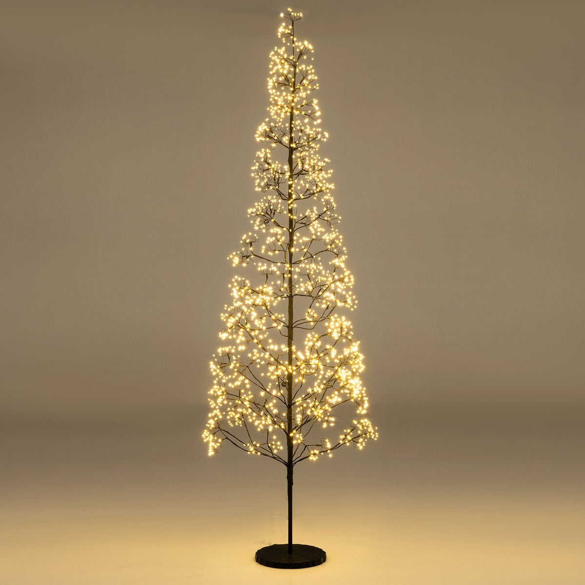 7 FT Lighted Alpine Cedar Tree with 2100 Warm White LEDs and Weighted Cement Base