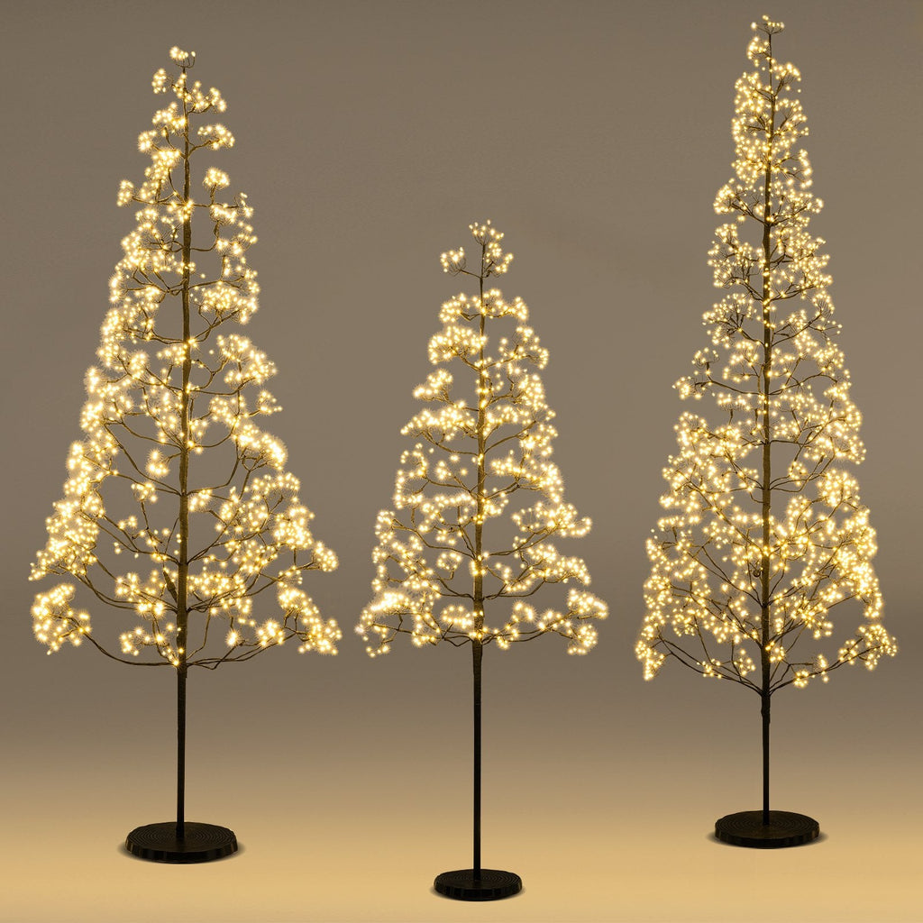 7 FT Lighted Alpine Cedar Tree with 2100 Warm White LEDs and Weighted Cement Base