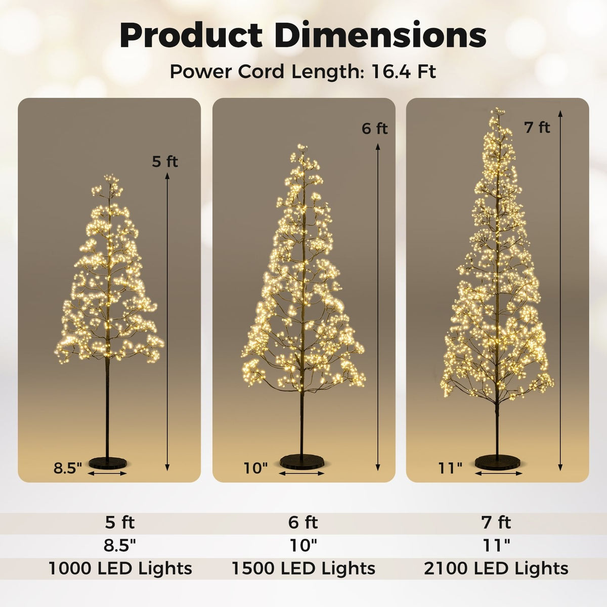 7 FT Lighted Alpine Cedar Tree with 2100 Warm White LEDs and Weighted Cement Base