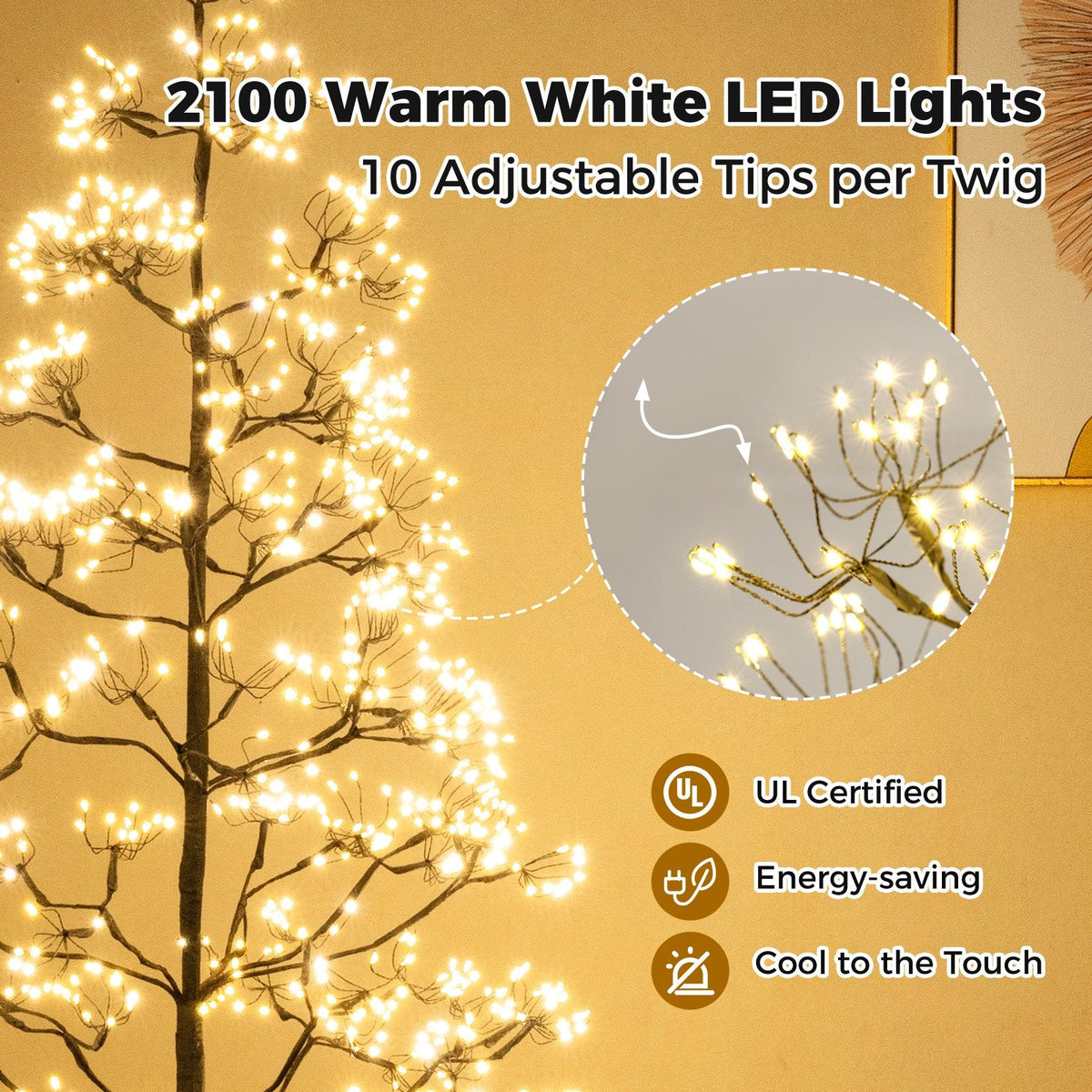 7 FT Lighted Alpine Cedar Tree with 2100 Warm White LEDs and Weighted Cement Base