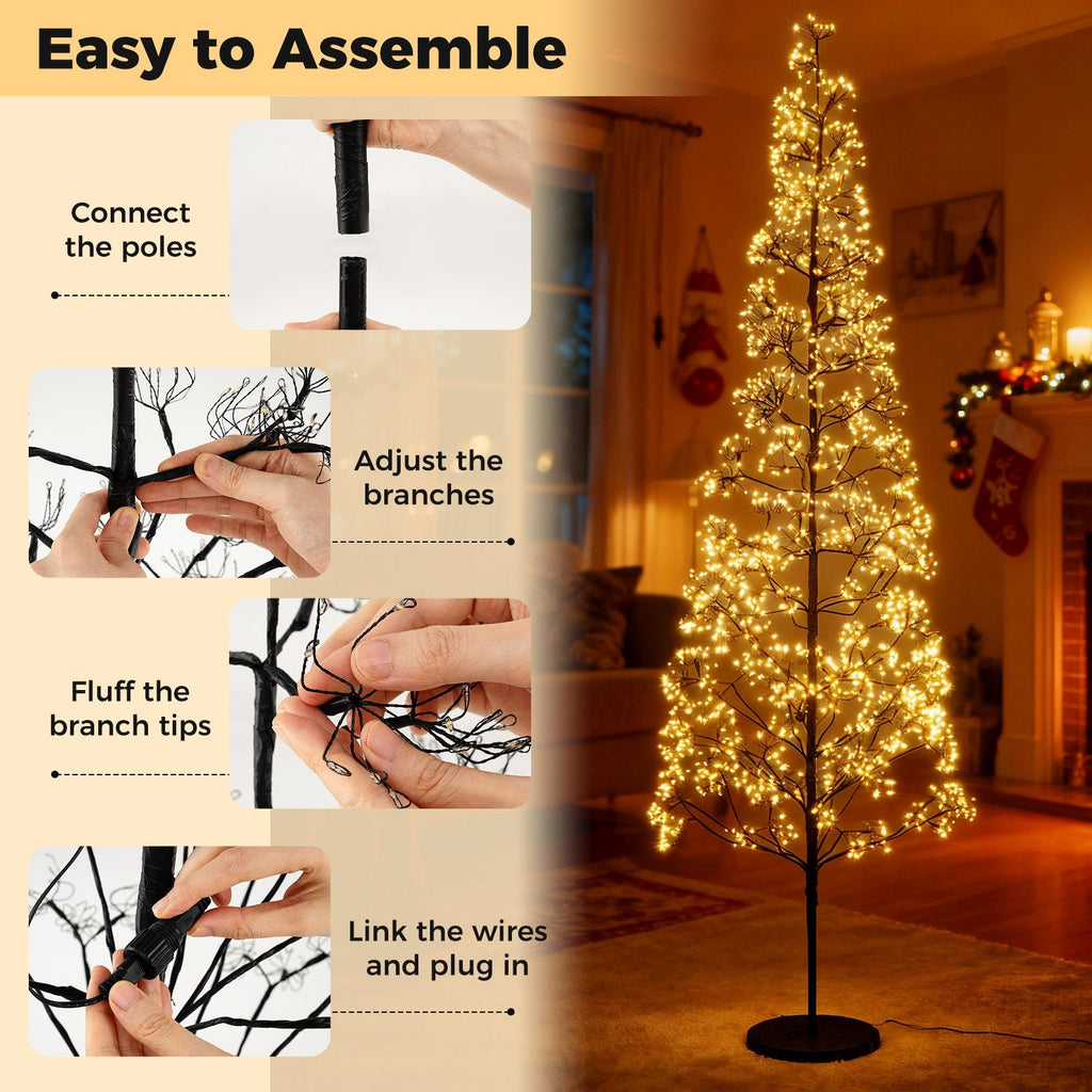 7 FT Lighted Alpine Cedar Tree with 2100 Warm White LEDs and Weighted Cement Base
